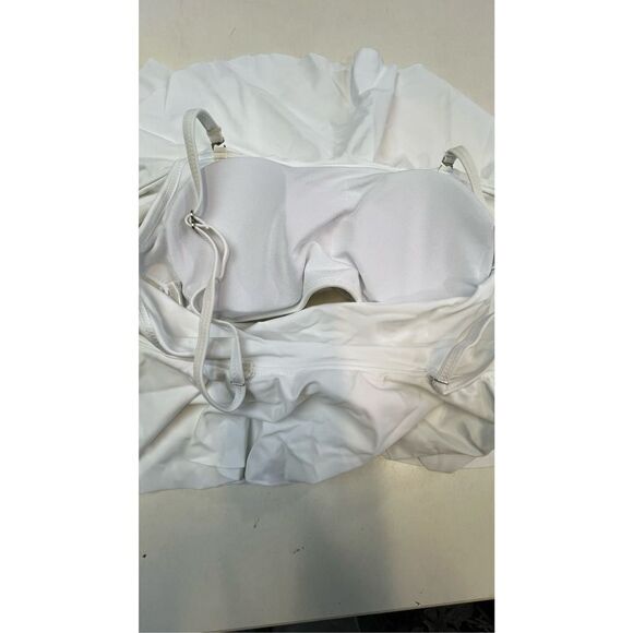 Women's Layered Ruffle Spaghetti Strap Padded Swim Bikini Top Swimsuit White XS - Picture 6 of 6